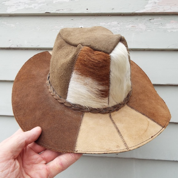 Handmade Accessories - Vintage Suede Leather Cowgirl hat - Calf Fur